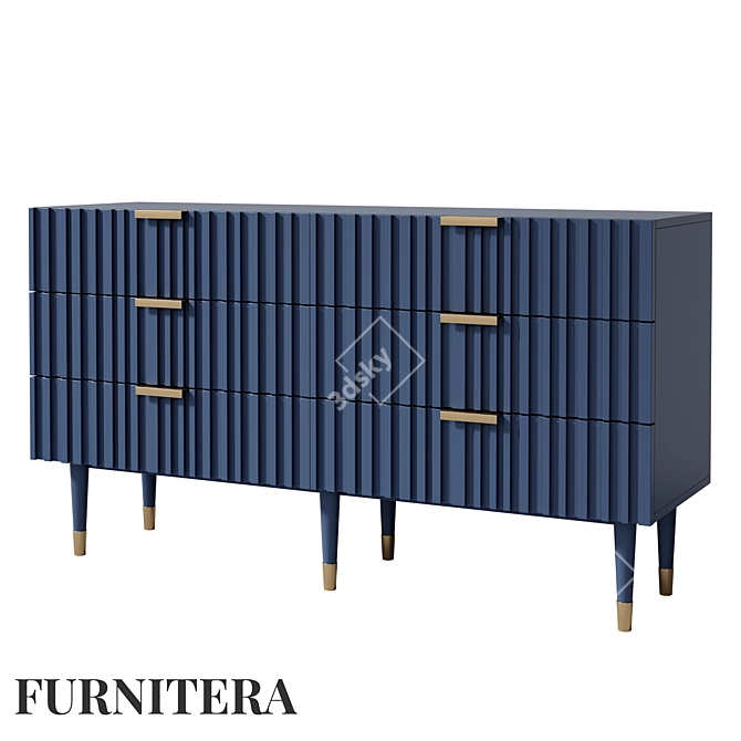 Severin Six-Drawer Chest: MDF and Beech Wood, Dark Blue 3D model image 5