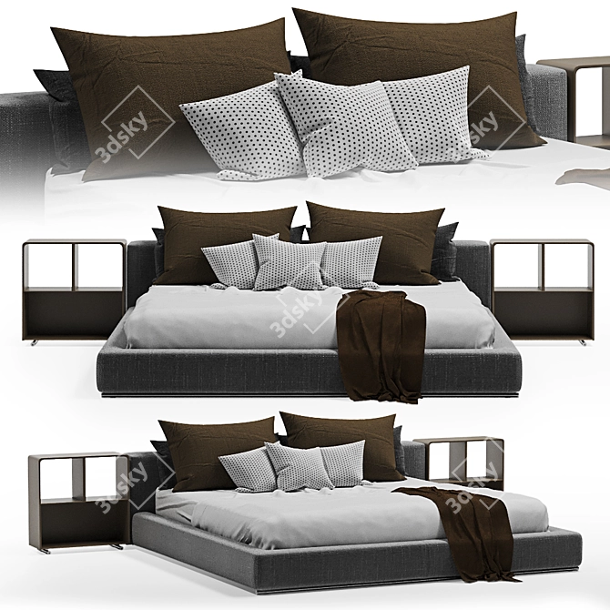 Groundpiece Fabric Double Bed 3D model image 1