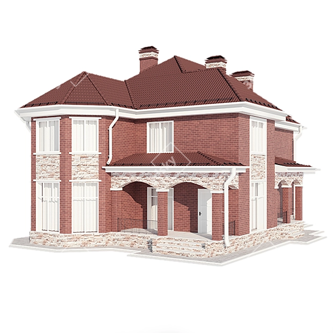 Modern Two-Story Cottage with Terrace 3D model image 5