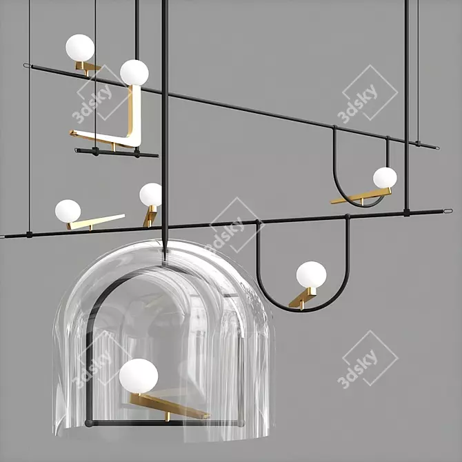 Modern Yanzi Suspension: Zama, Blown Glass, Steel 3D model image 1