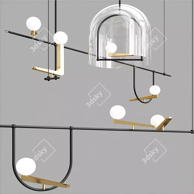 Modern Yanzi Suspension: Zama, Blown Glass, Steel 3D model image 2