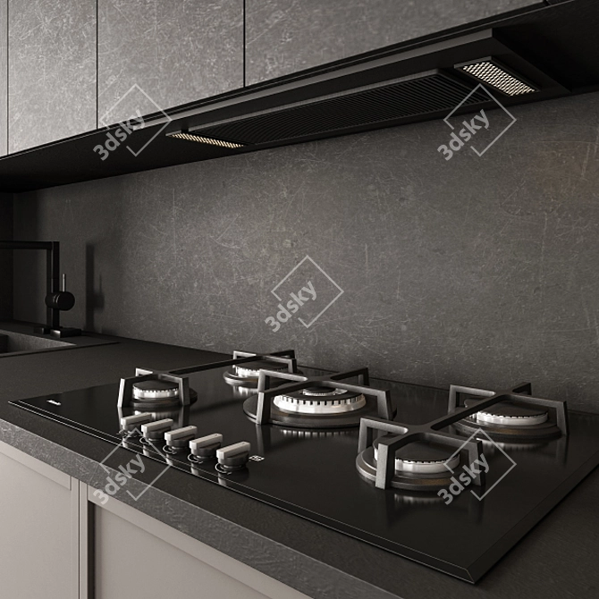 Neo Classic Kitchen - Black/Brown 32 3D model image 2
