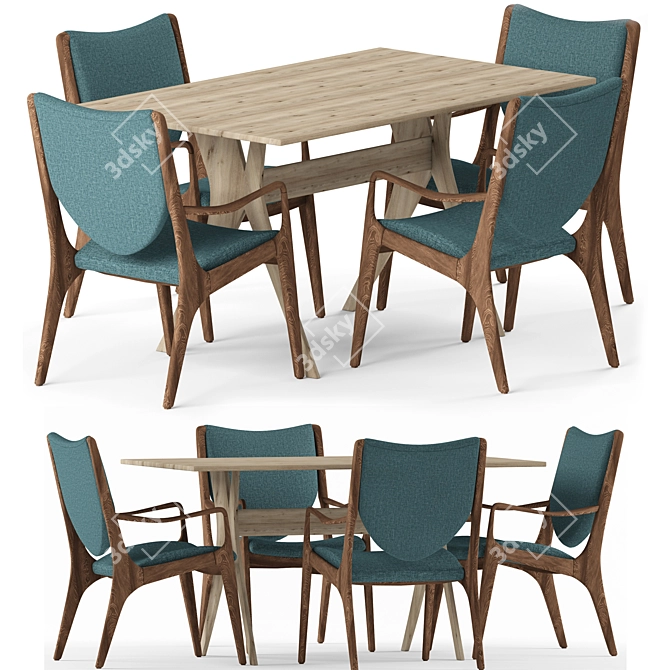 Elegant Cherry Table & Armchair 3D model image 1