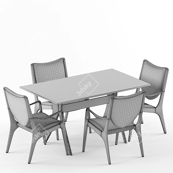 Elegant Cherry Table & Armchair 3D model image 5