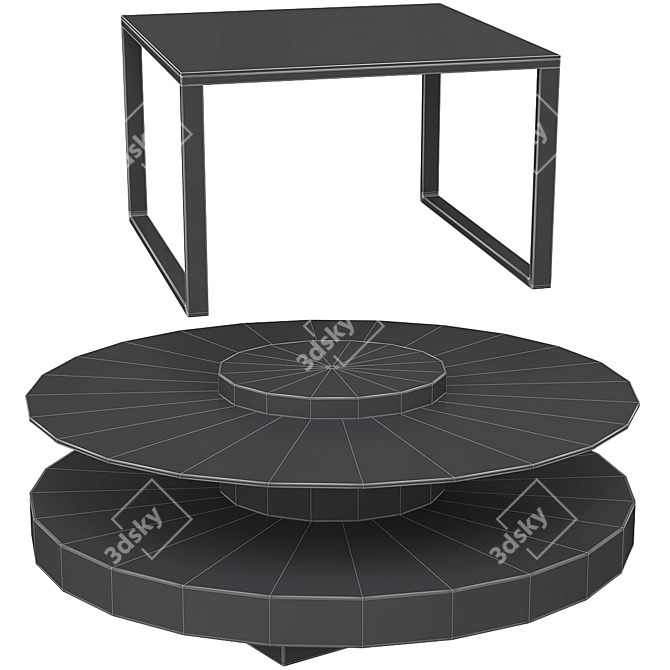 Modern Metal and Glass Coffee Tables Set 3D model image 2