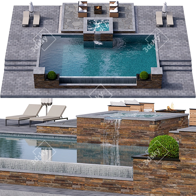 Modern Pool Design: 14x19 M2 3D model image 1