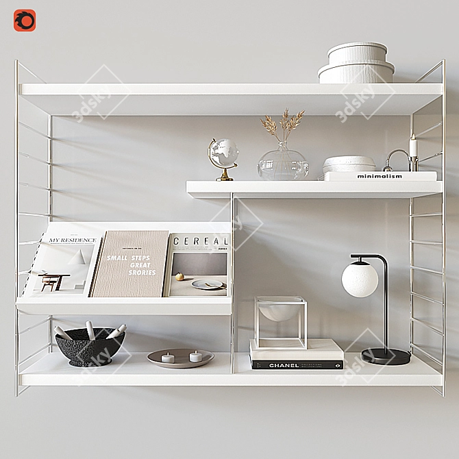 Decorative Shelf with Vase, Candleholder, Books & More 3D model image 1