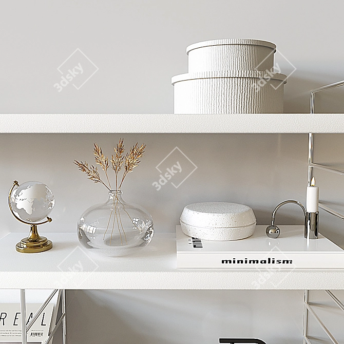 Decorative Shelf with Vase, Candleholder, Books & More 3D model image 2