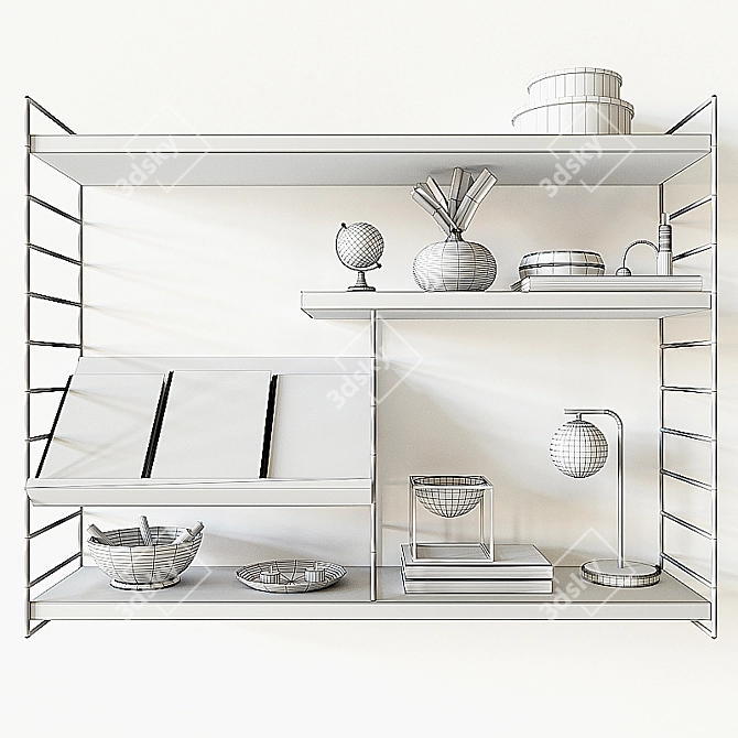 Decorative Shelf with Vase, Candleholder, Books & More 3D model image 5