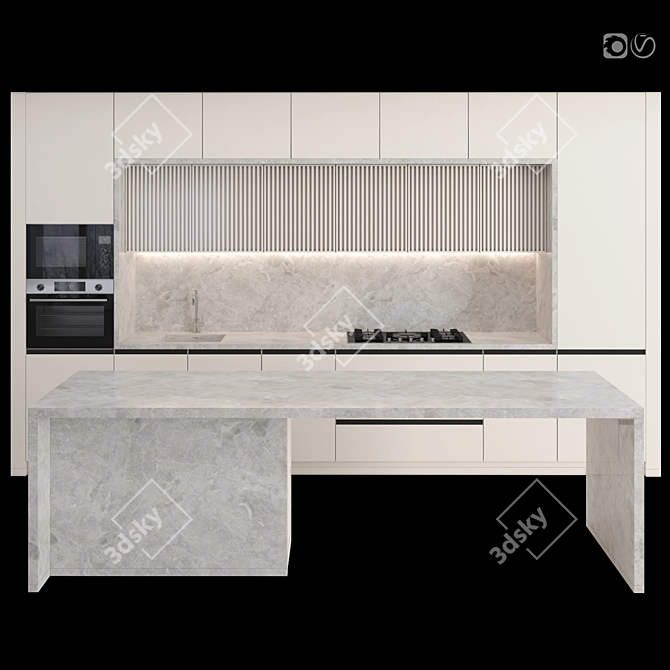 Modern Island Kitchen: Versatile & High-Quality 3D model image 1