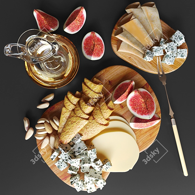 Gourmet Cheese Plate with Figs 3D model image 1