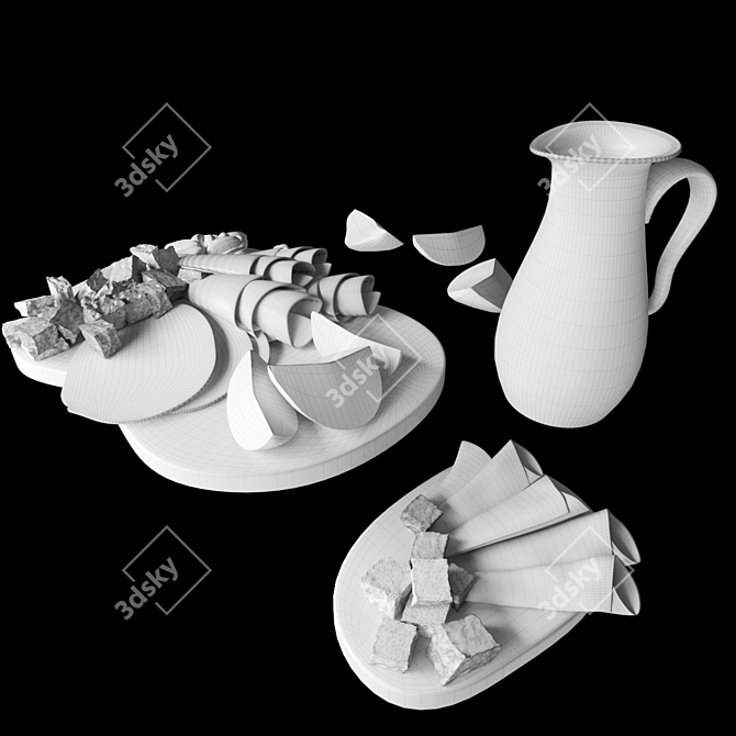 Gourmet Cheese Plate with Figs 3D model image 4