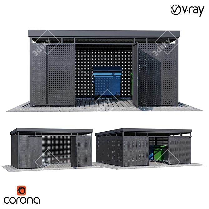 Modular Trash Container Canopy Set 3D model image 1