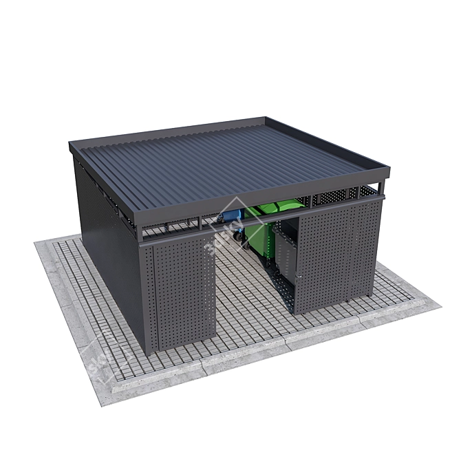 Modular Trash Canopy Set: Metal & Concrete Boxes 3D model image 8