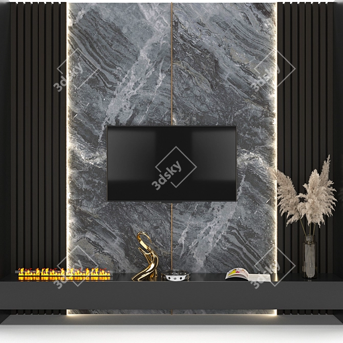 Modern TV Wall with Decor and Bio Fireplace 3D model image 2