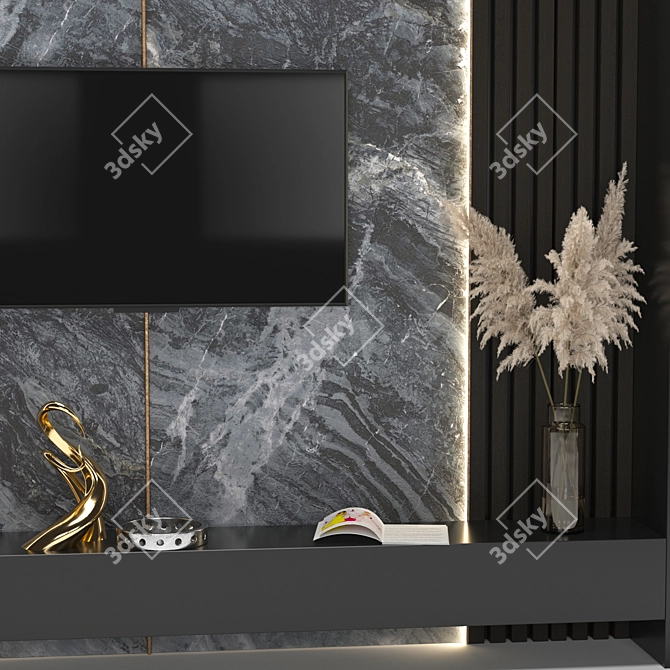 Modern TV Wall with Decor and Bio Fireplace 3D model image 4