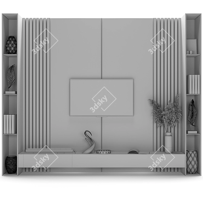 Modern TV Wall with Decor and Bio Fireplace 3D model image 5