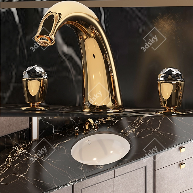 Elegant Brass-Trimmed Vanity 3D model image 2