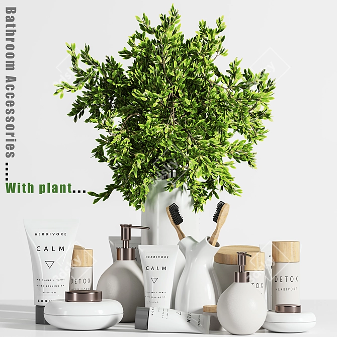 Green Oasis: Bathroom Bliss with Plant 3D model image 1