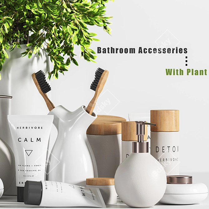 Green Oasis: Bathroom Bliss with Plant 3D model image 2