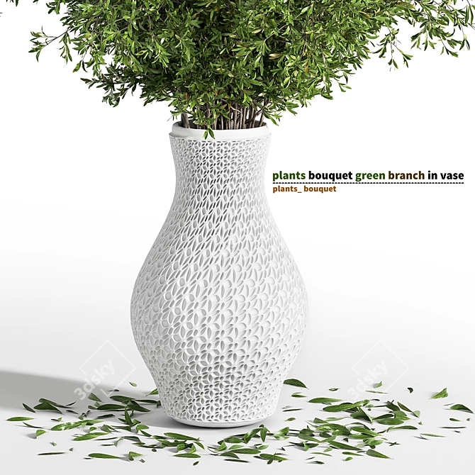 Green Branch Plants in Vase 3D model image 2