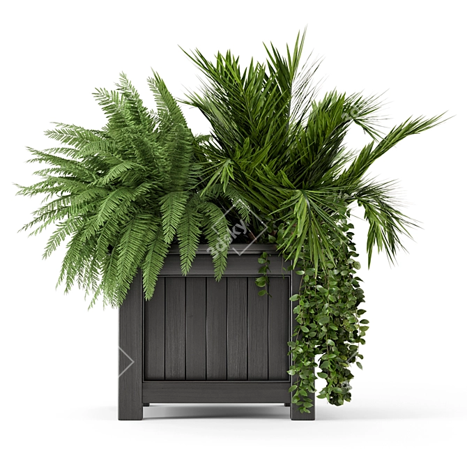 Outdoor Plants Set with Wooden Pot 3D model image 2