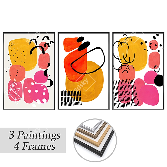 Versatile Set of 3 Wall Paintings 3D model image 1