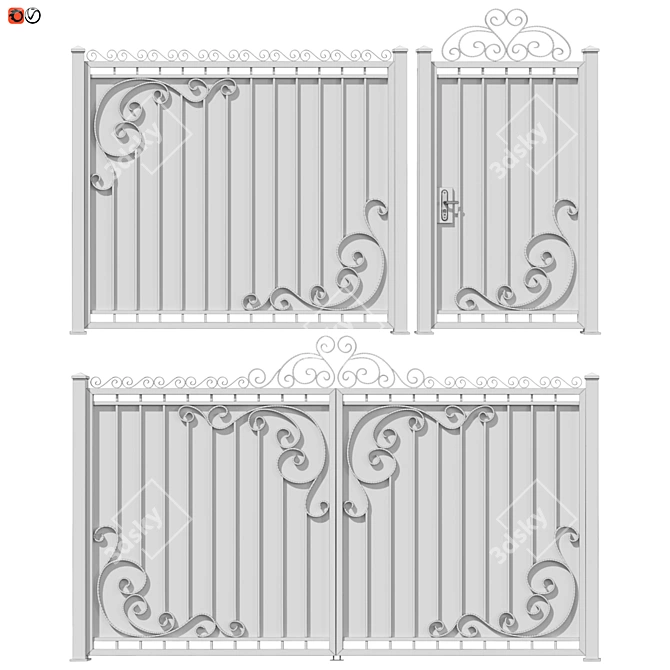 Elegant Forged Railing Set 3D model image 2