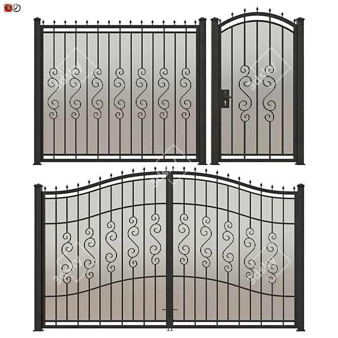 Forged Railing Set: Fence, Gate, and Gates 3D model image 1