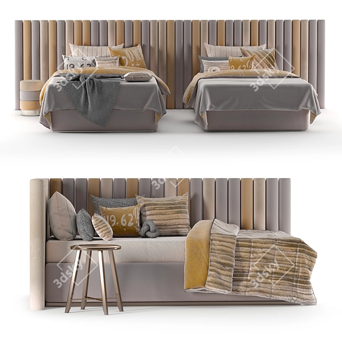 Modern Day Bed Set with 5 Color Textures 3D model image 3