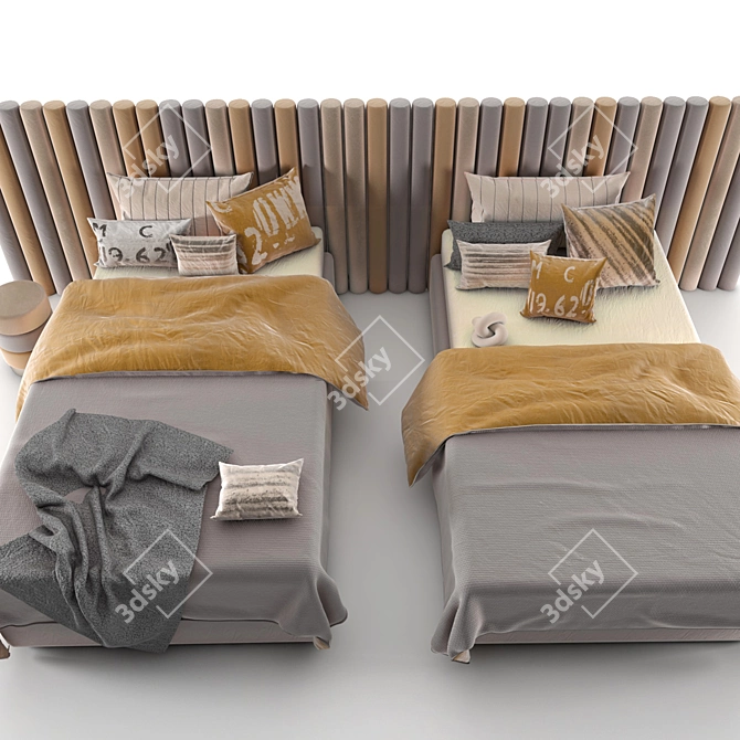 Modern Day Bed Set with 5 Color Textures 3D model image 5