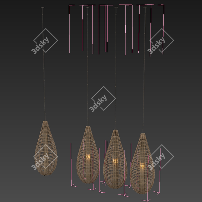 Rattan Branch Wicker Lamp 3D model image 5