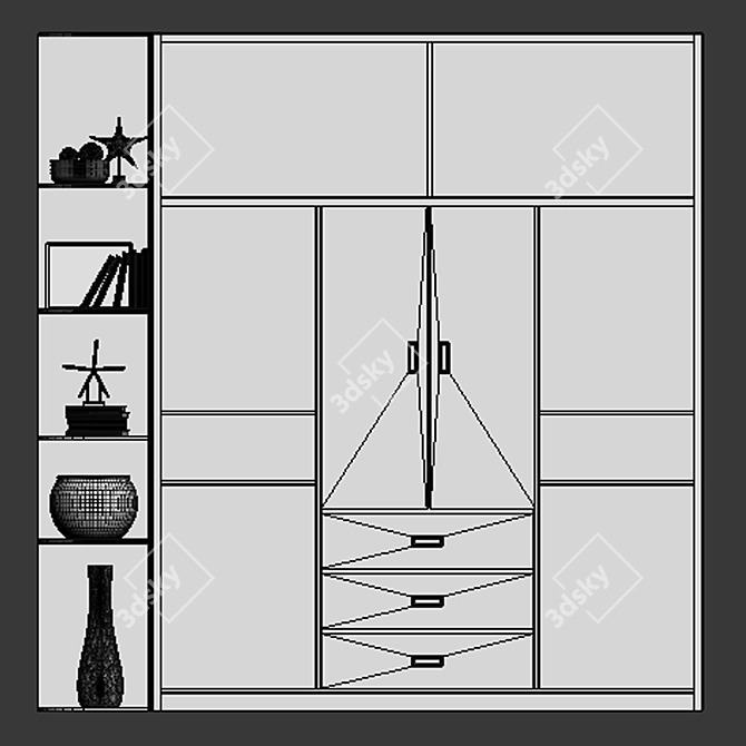 Modern Cube Shelf - 300cm 3D model image 3