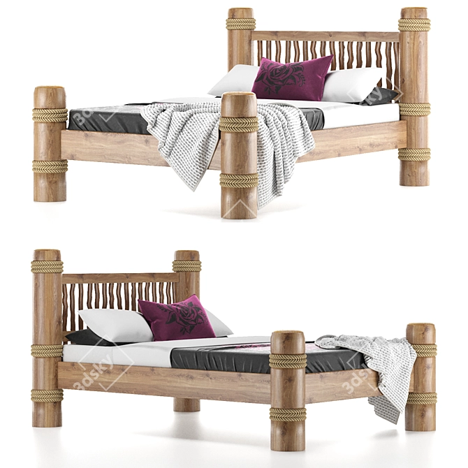 Custom Handmade Wooden Bed - Chalet Style 3D model image 1