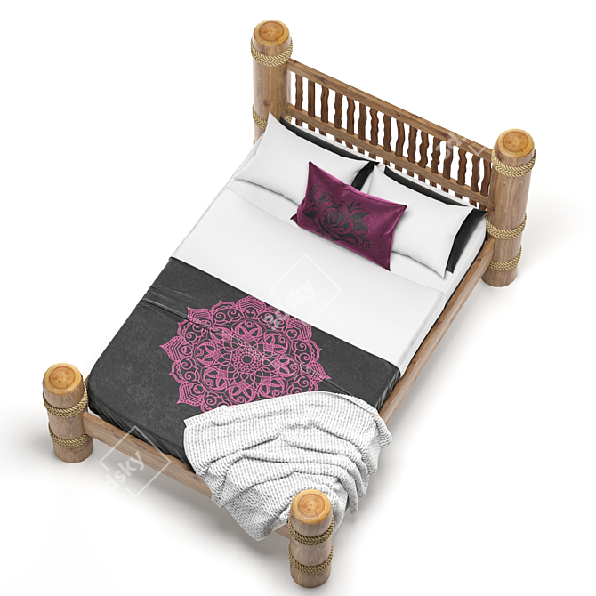 Custom Handmade Wooden Bed - Chalet Style 3D model image 3