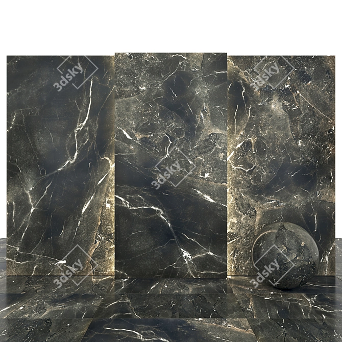 Sleek Black Marble: Deep Gloss & Various Tiles 3D model image 1