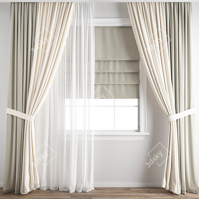 Elegant Polygonal Curtain 3D model image 1