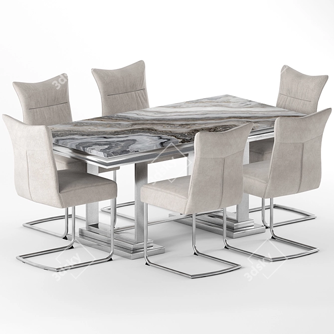 Sleek 10-Piece Modern Dining Set 3D model image 2