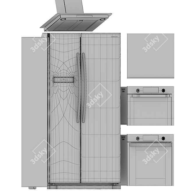 Samsung Kitchen Appliances Bundle: Oven, Induction Hob, Wall-Mount Hood, Fridge 3D model image 6