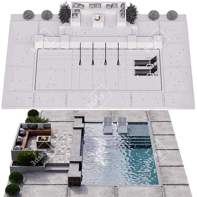 Luxe Pool: 20m2 Modern Design 3D model image 5