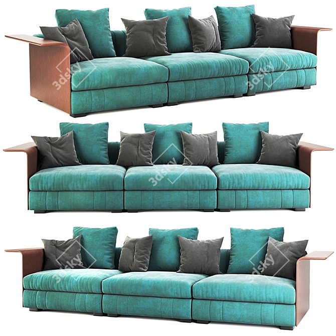 Luxe Leather Modular Sofa Armrest 3D model image 1