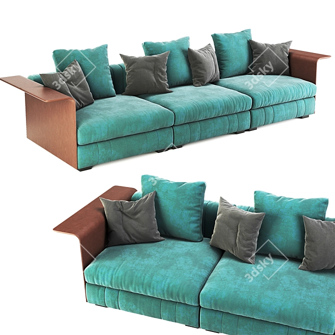 Luxe Leather Modular Sofa Armrest 3D model image 2