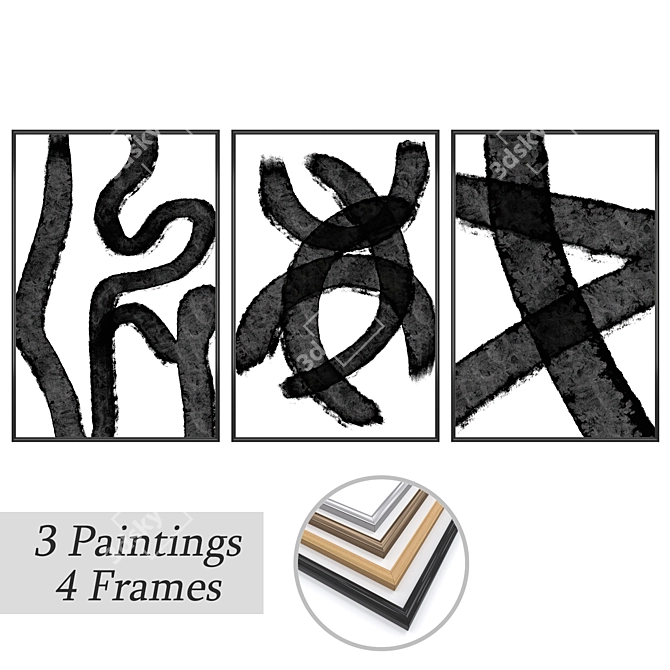 Gallery Set: Wall Paintings & Framed Options 3D model image 1