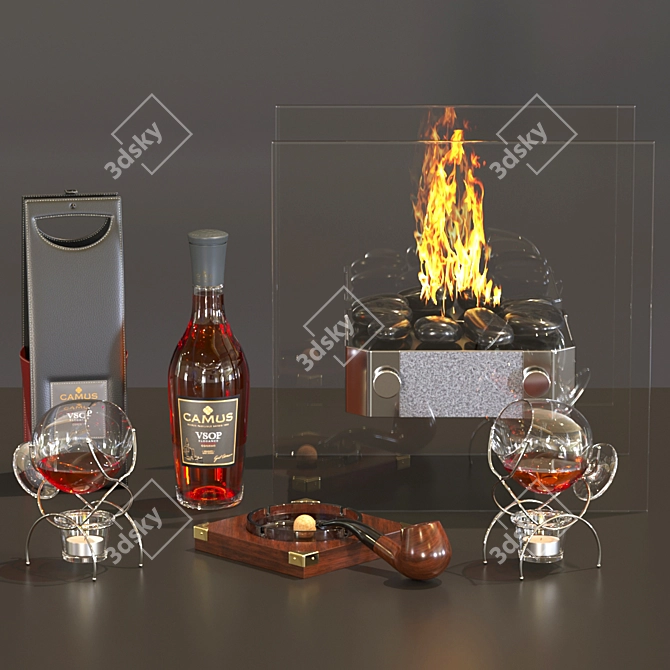 Elegant Cognac Table Fireplace 3D model image 1