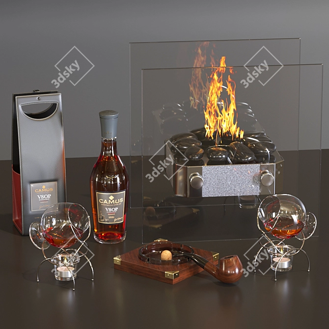 Elegant Cognac Table Fireplace 3D model image 5