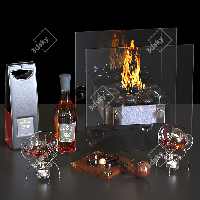 Elegant Cognac Table Fireplace 3D model image 9