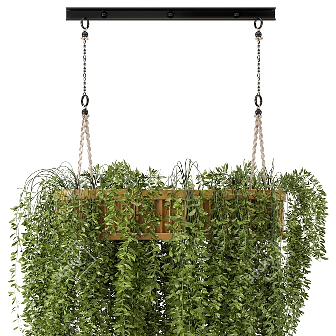 Natural Wood Indoor Hanging Plants with Macrame Décor 3D model image 3