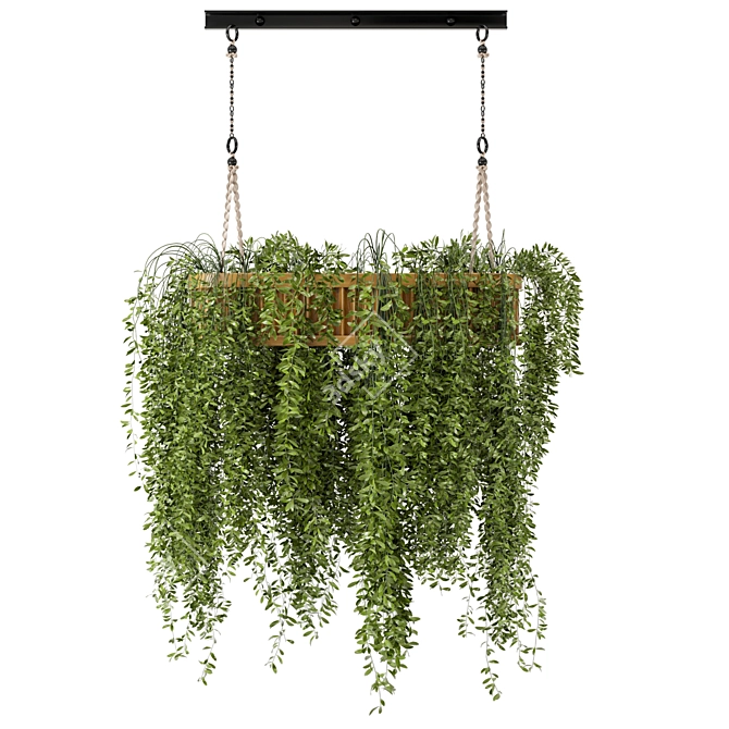 Natural Wood Indoor Hanging Plants with Macrame Décor 3D model image 5