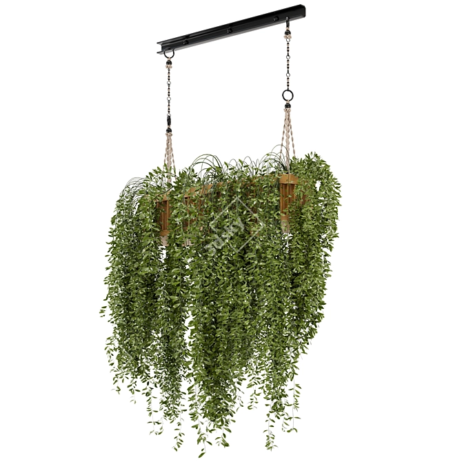 Natural Wood Indoor Hanging Plants with Macrame Décor 3D model image 6