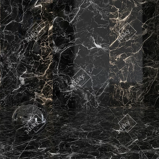 Sleek Black Marble Mural 3D model image 1
